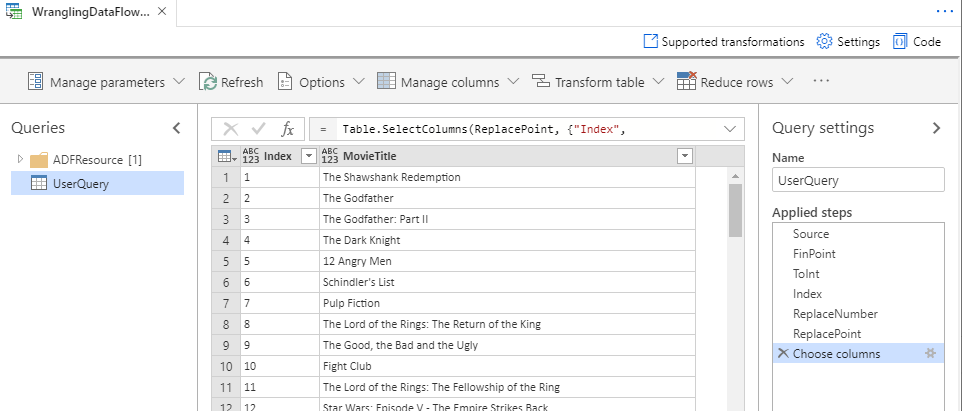 Wrangling dataflow