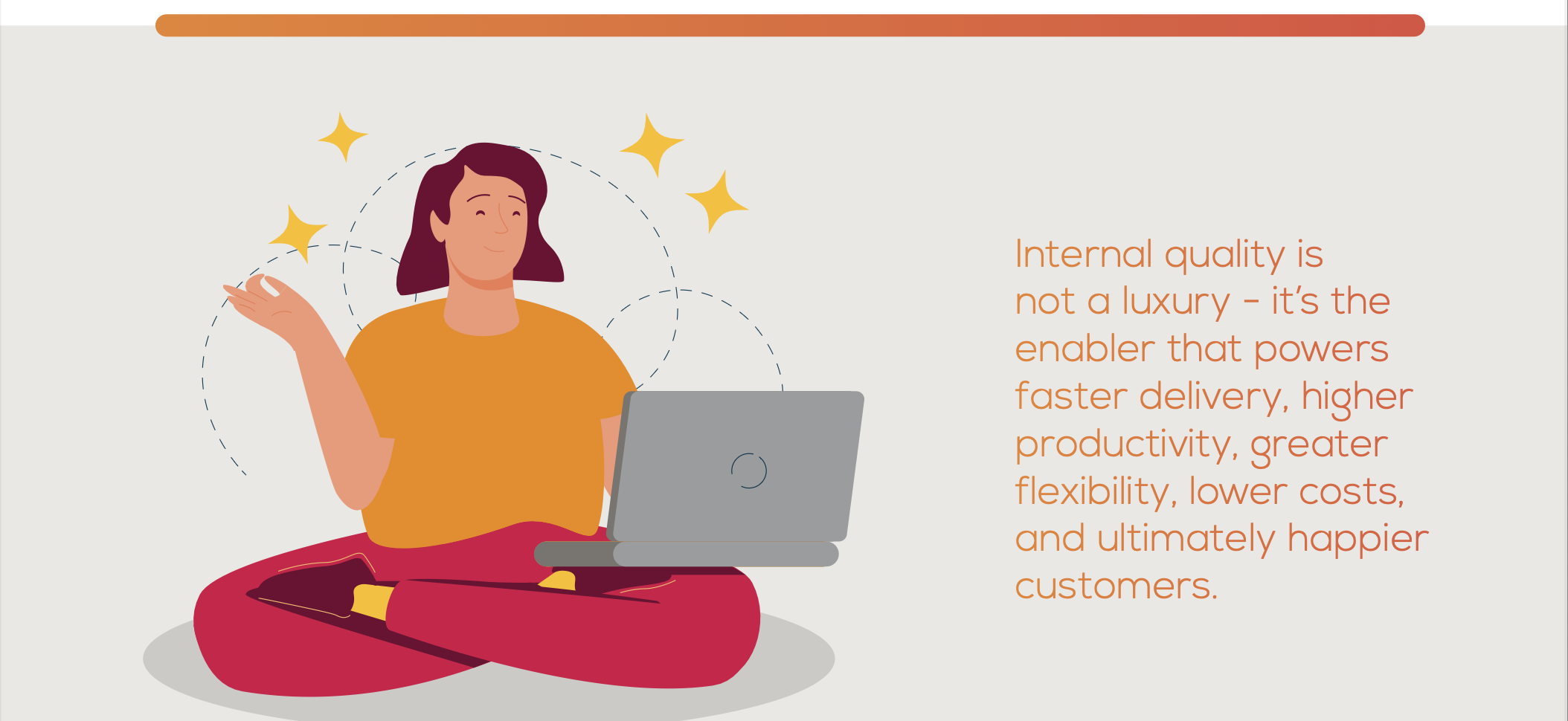 Visual with a quote: Internal quality is not a luxury - it’s the enabler that powers faster delivery, higher productivity, greater flexibility, lower costs, and ultimately happier customers.